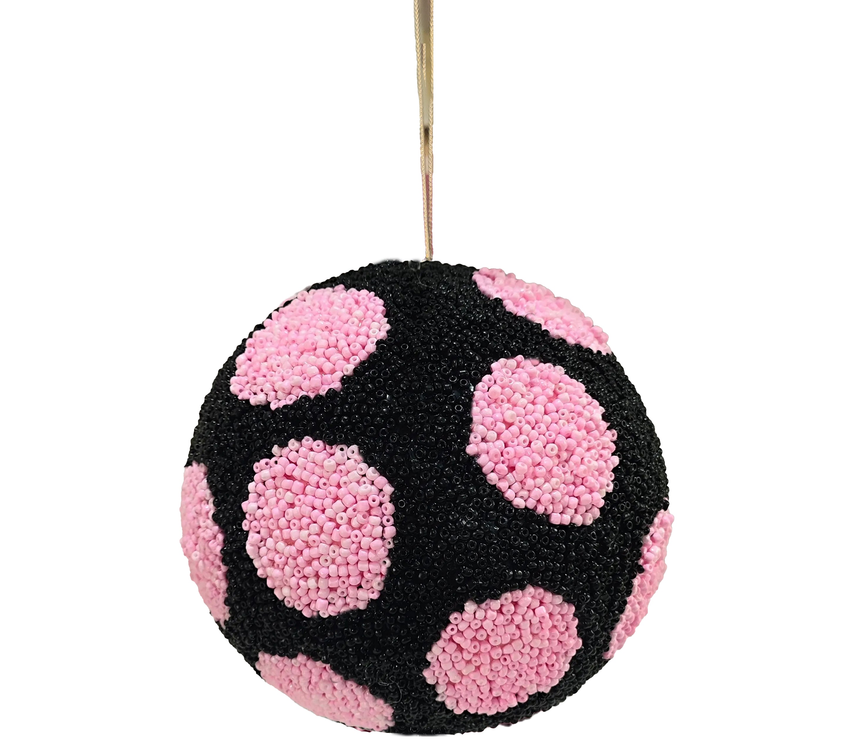 Beaded Ball 6 inch - black with pink polkadots
