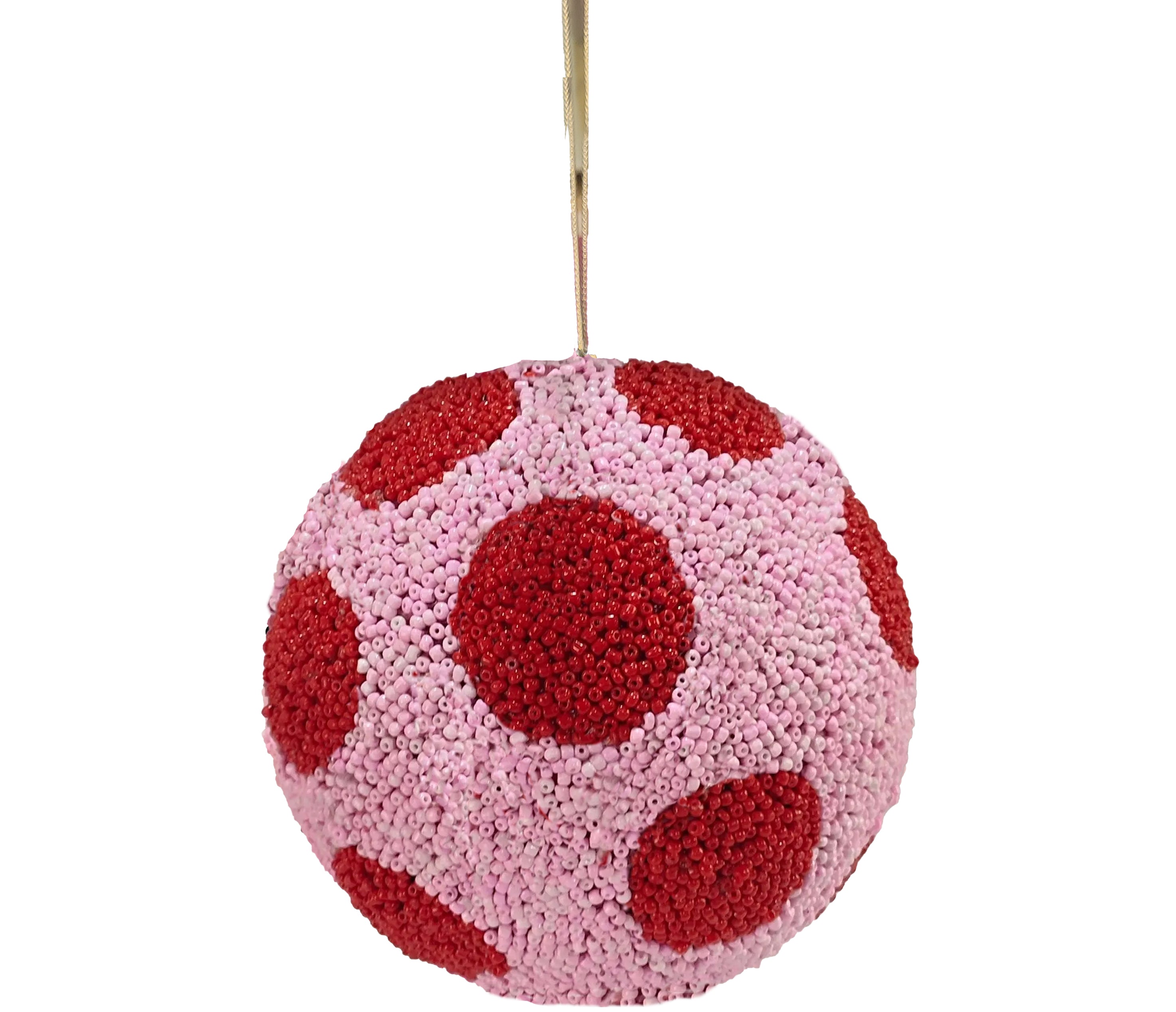 Beaded Ball 6 inch - pink with red polkadots
