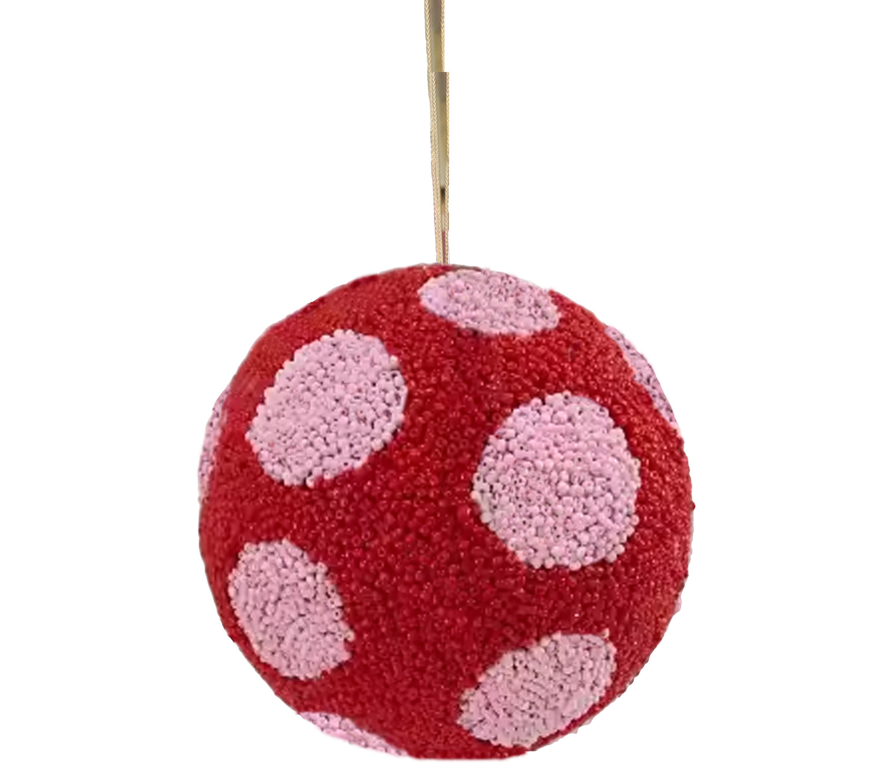 Beaded Ball 6 inch - red with pink polkadots