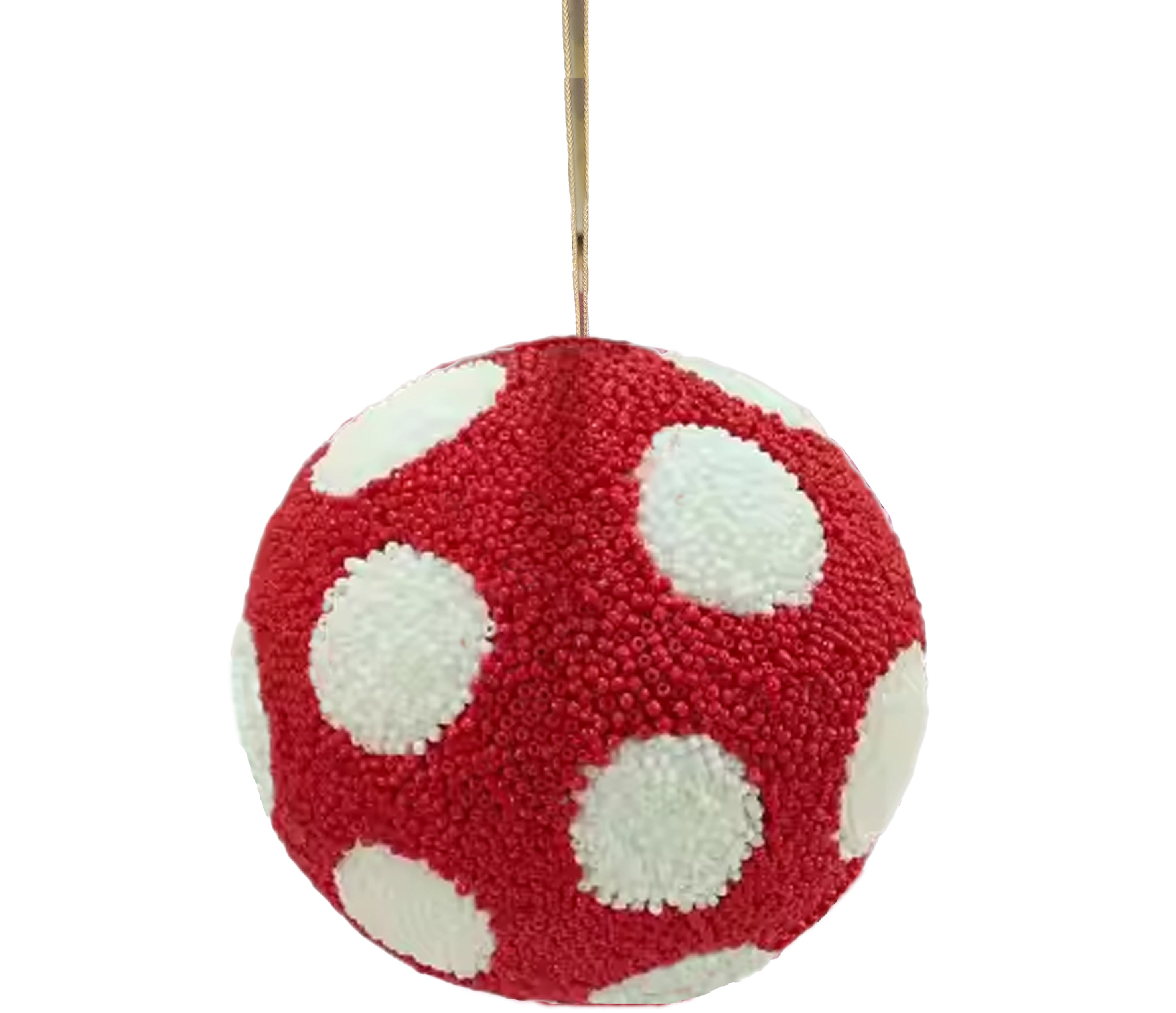 Beaded Ball 6 inch - red with white polkadots