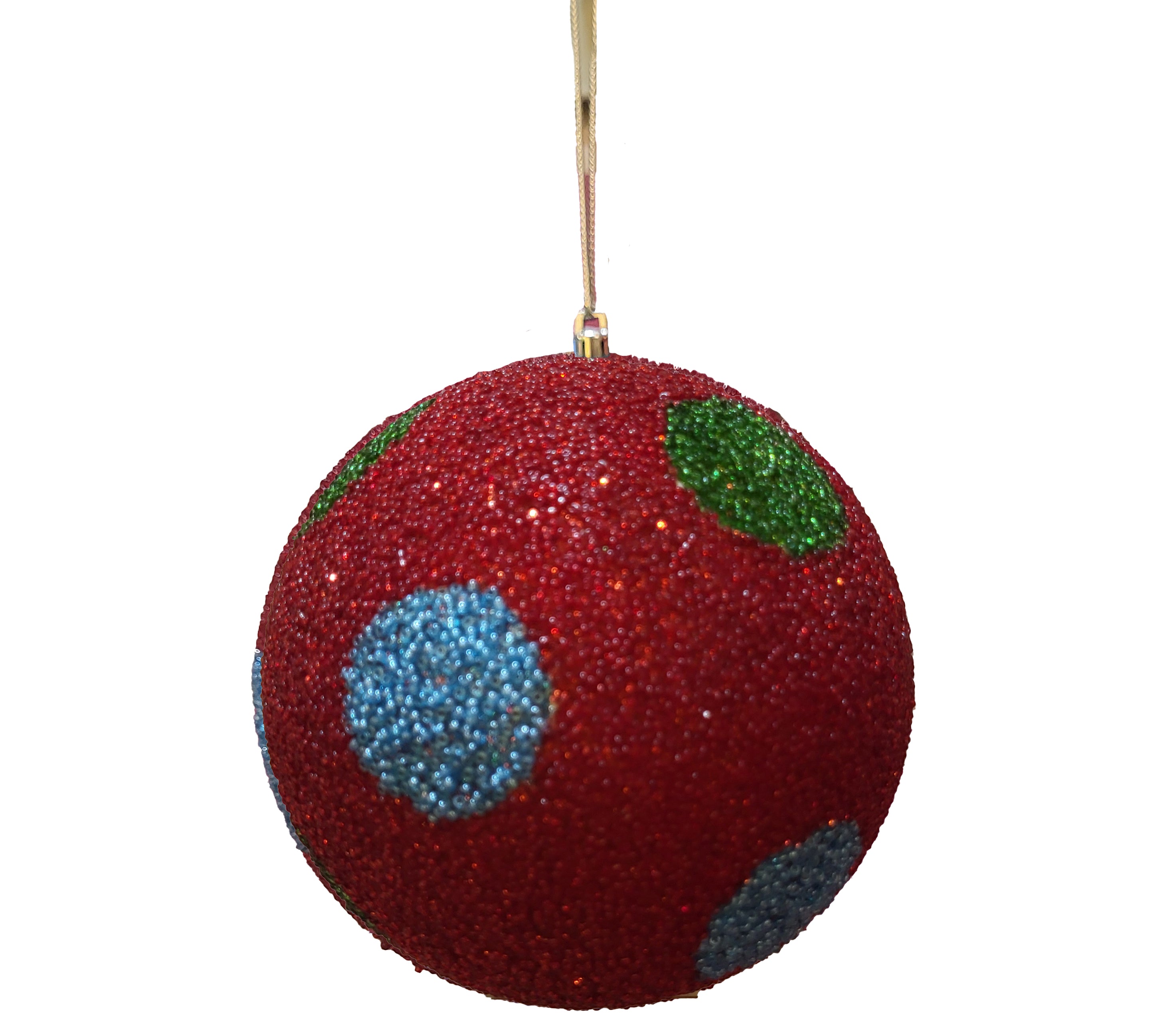 Beaded Ball 6 inch - red with blue and green polkadots