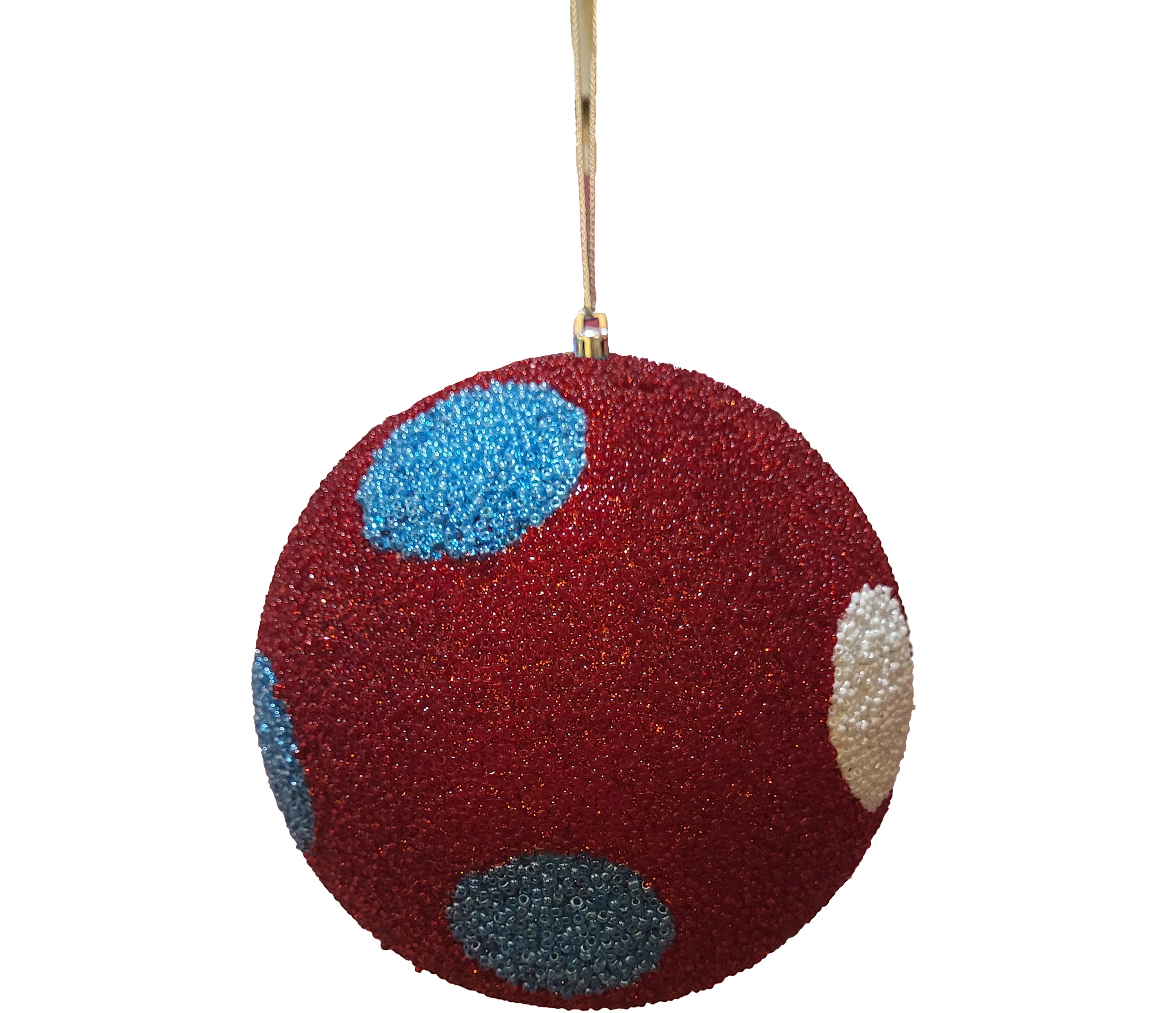Beaded Ball 6 inch - red with white and blue polkadots