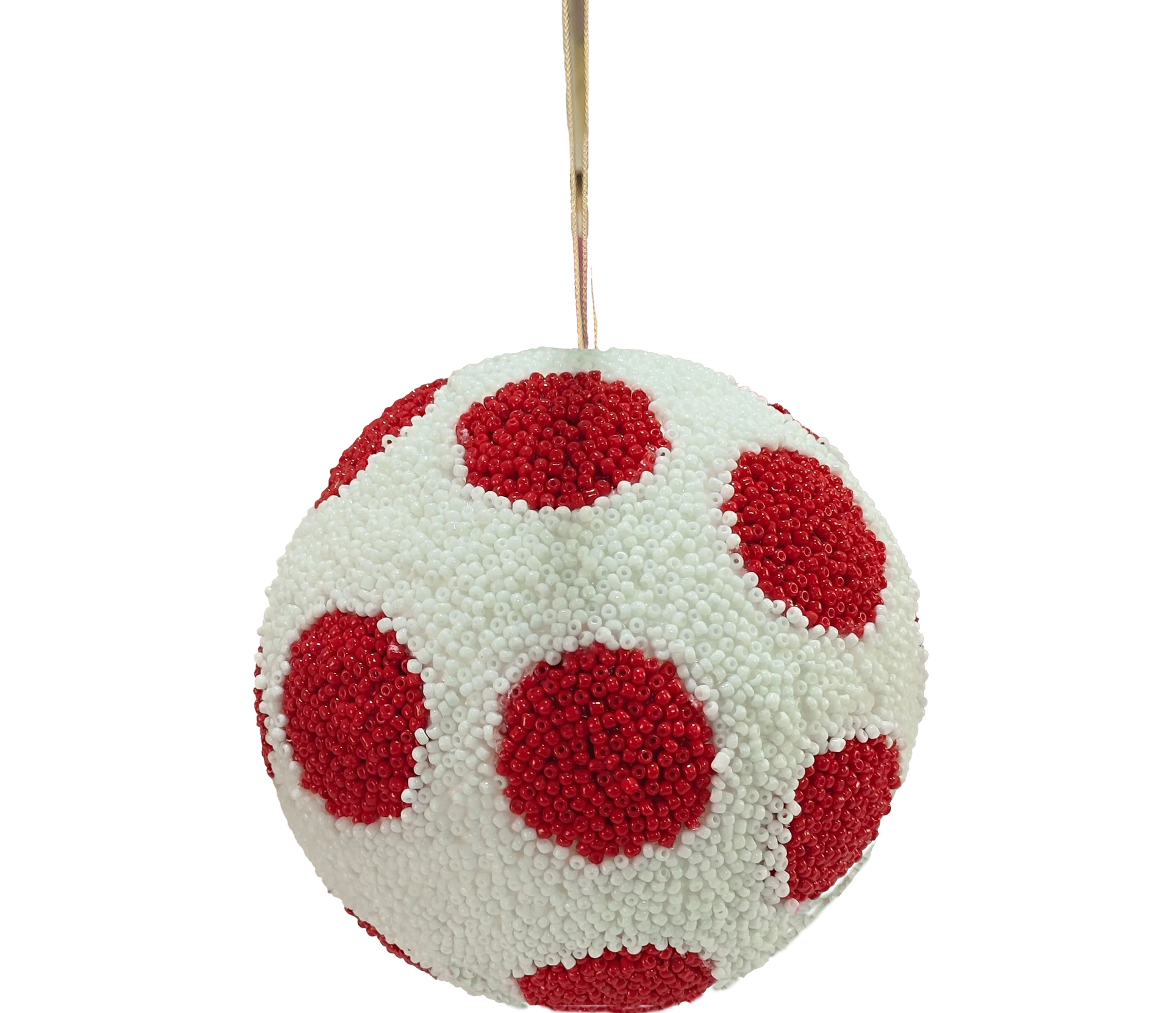 Beaded Ball 6 inch - white with red polkadots