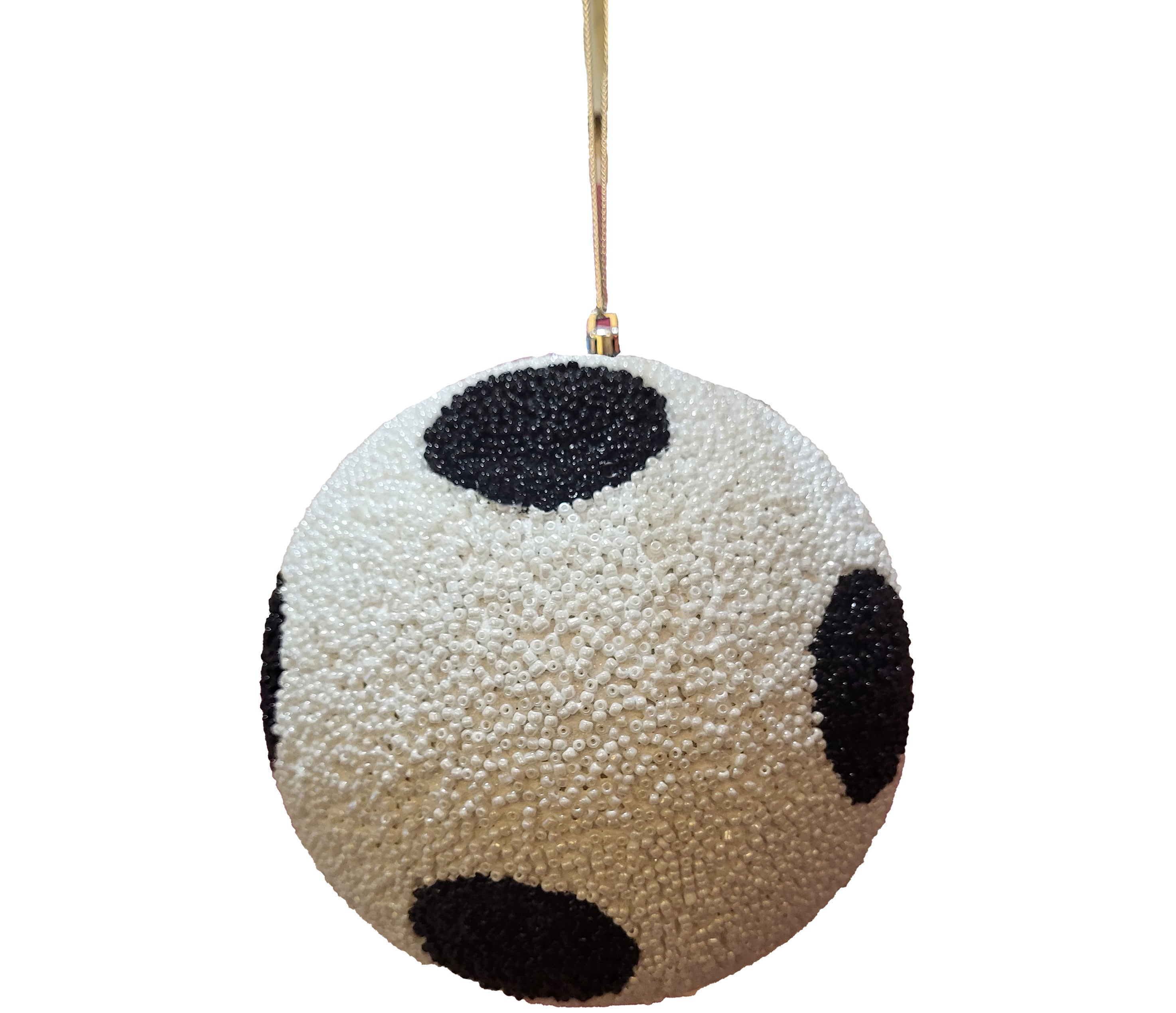 Beaded Ball 6 inch - white with black polkadots