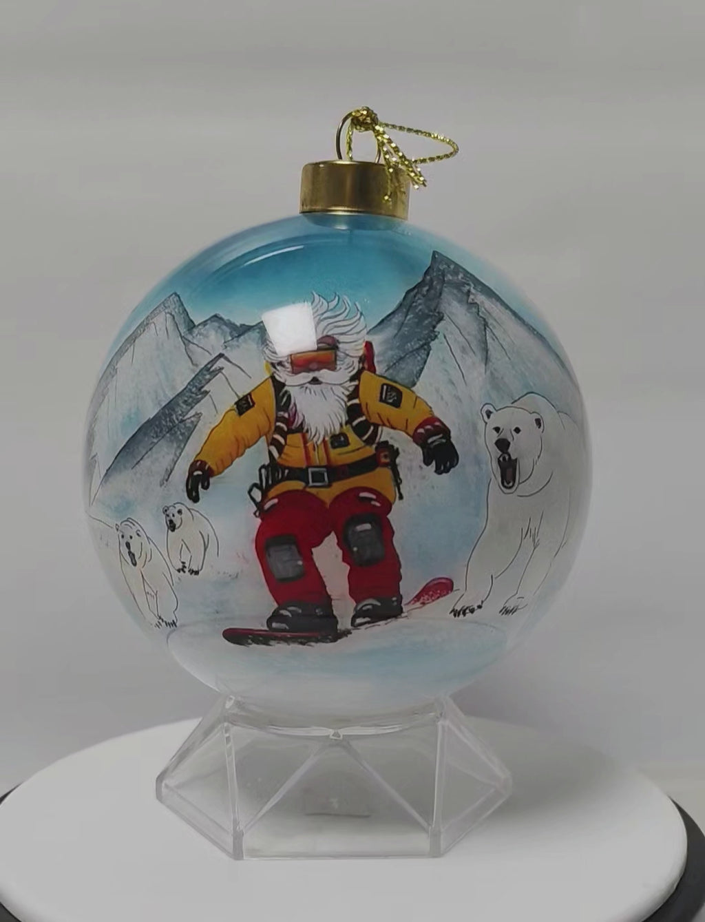 Santa Claus Snowboarding Limited Edition Glass Ornament - 4 inch