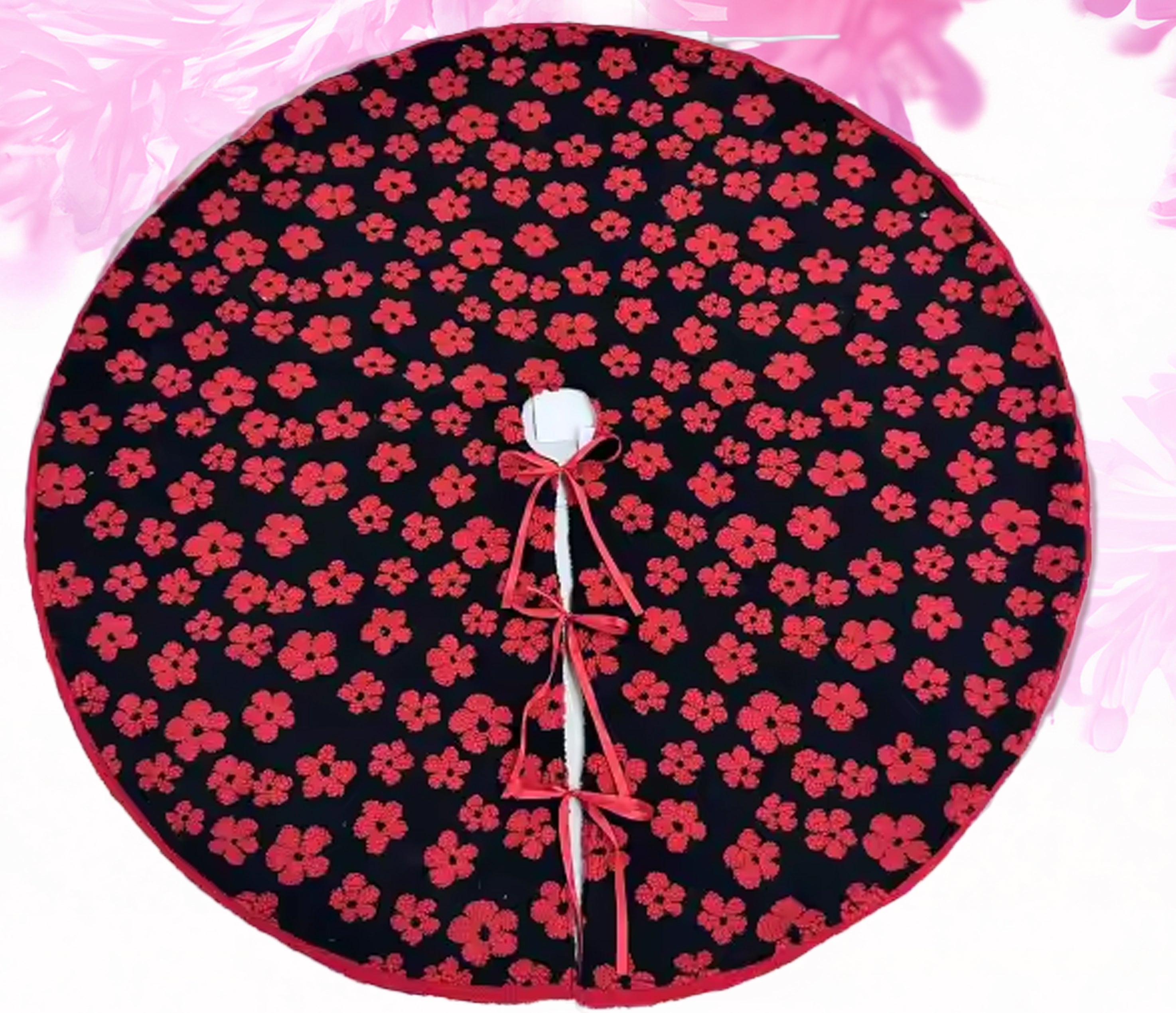 Flower tree skirt large - red and black 56 inch