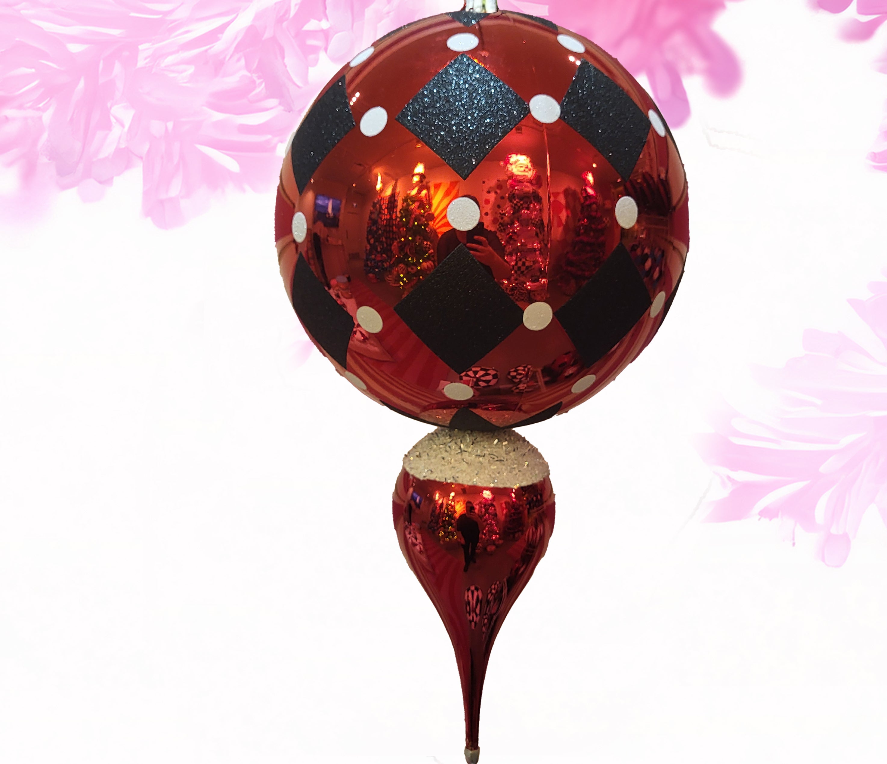 Finial harlequin red and black ornament - large