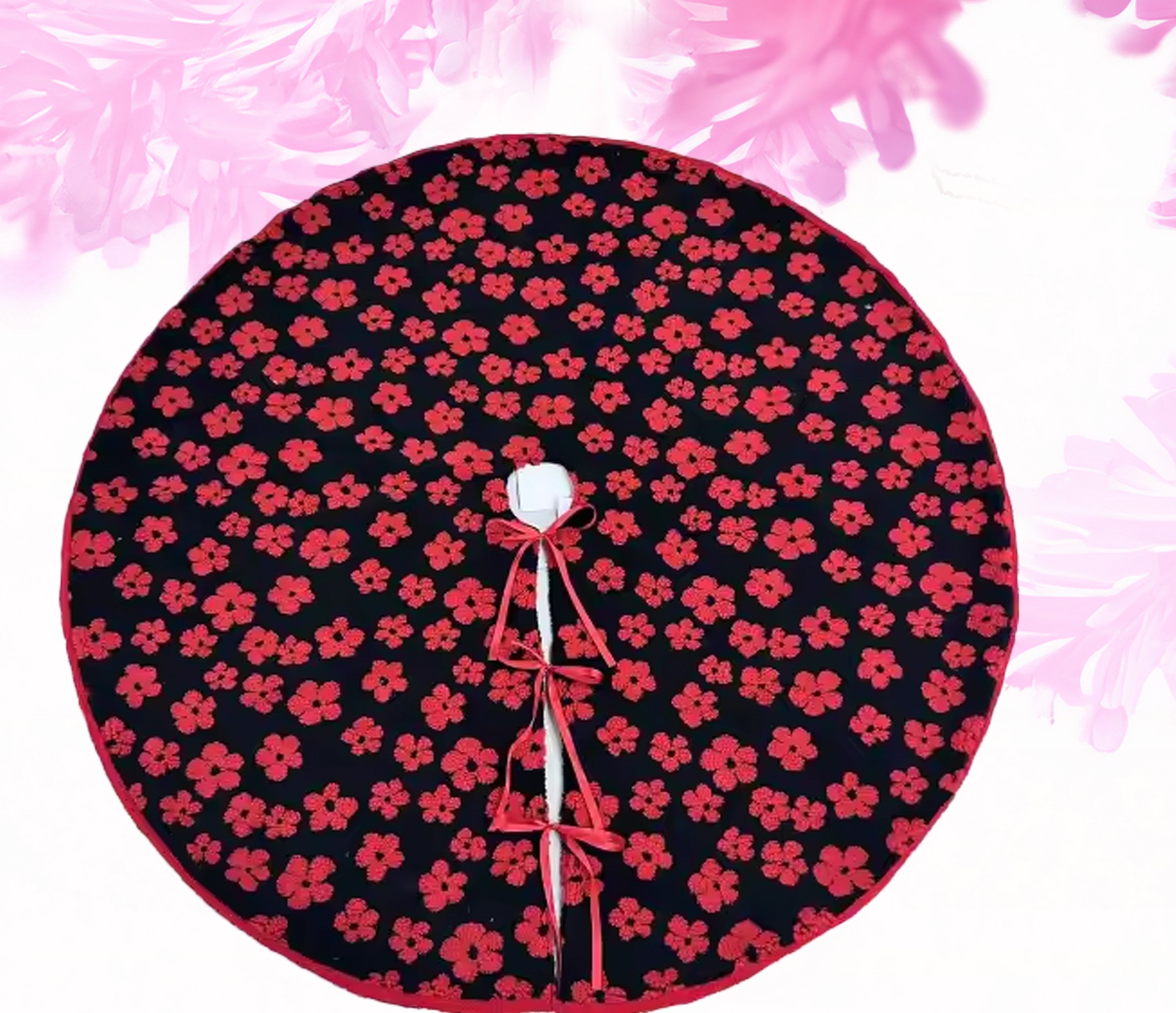 Flower tree skirt med -red and black 48 inch