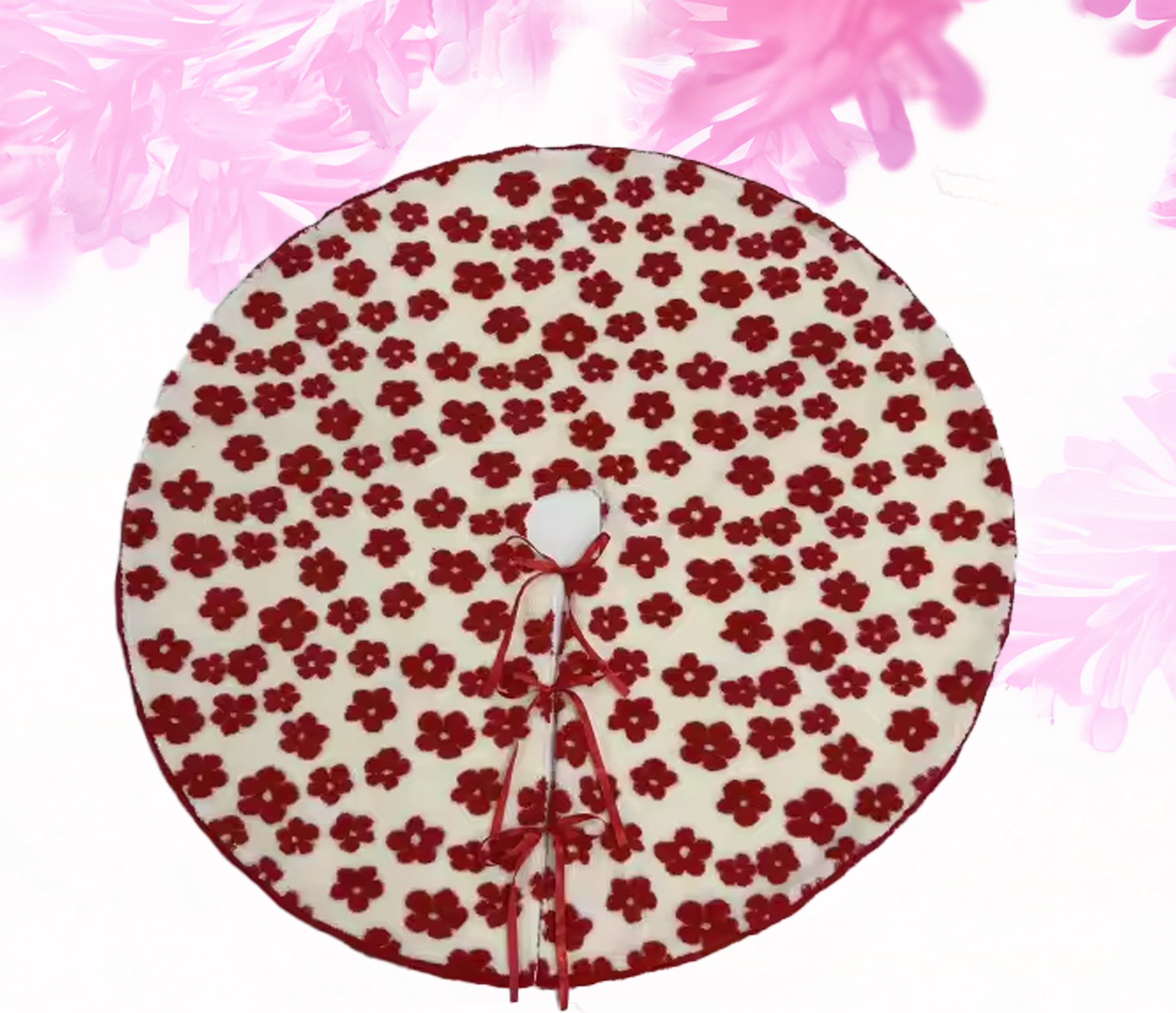 Flower tree skirt - red white 48 inch