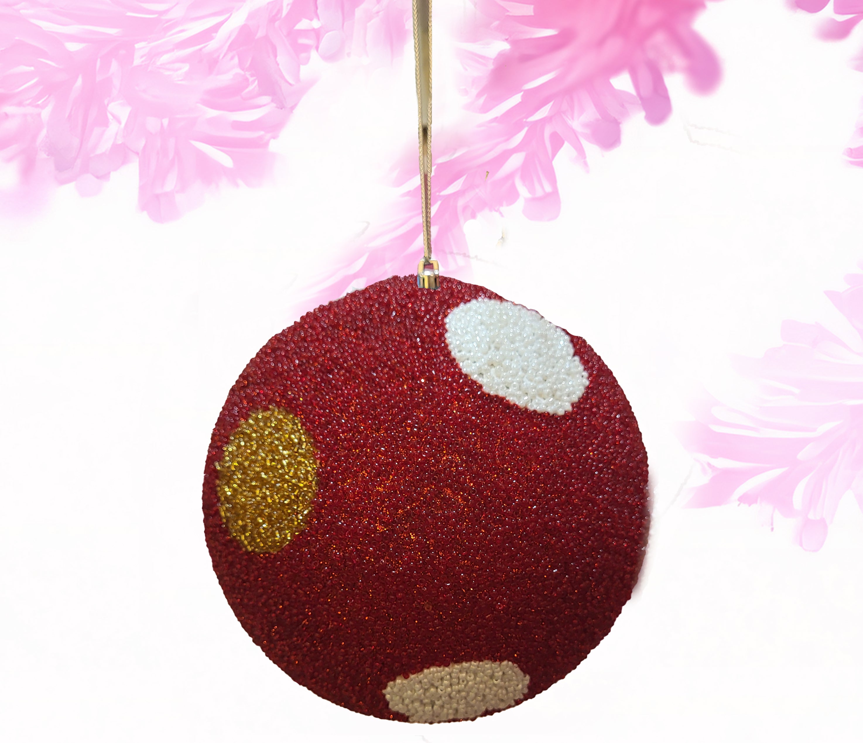 Beaded ball polkadots medium -Red with white and gold