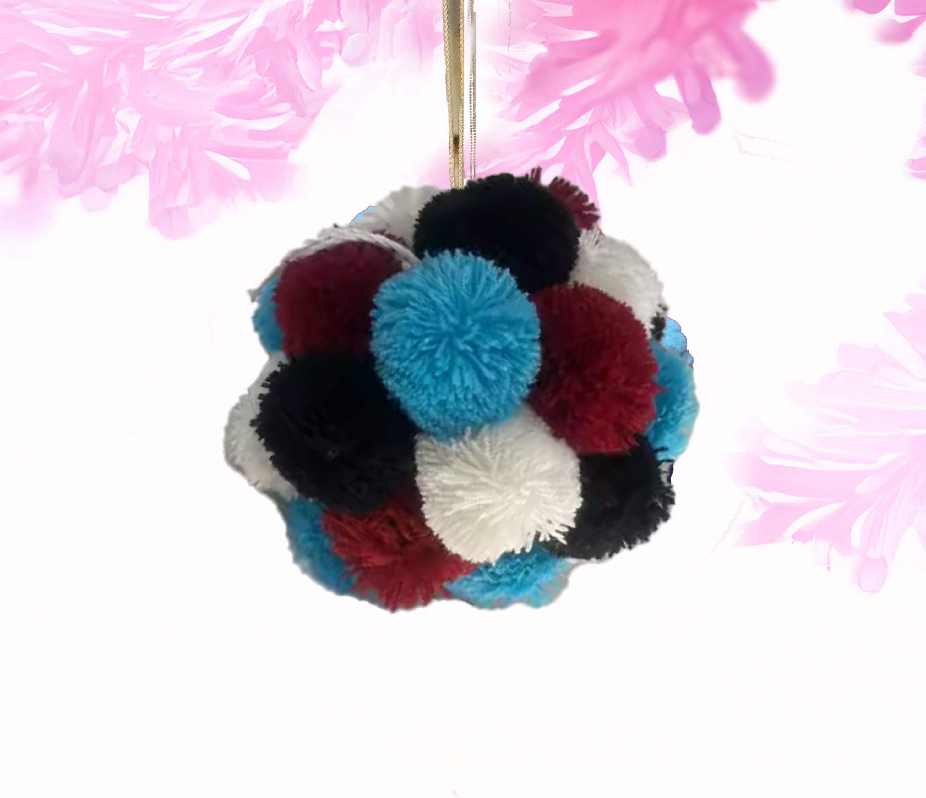 Pom pom ornament - teal and black