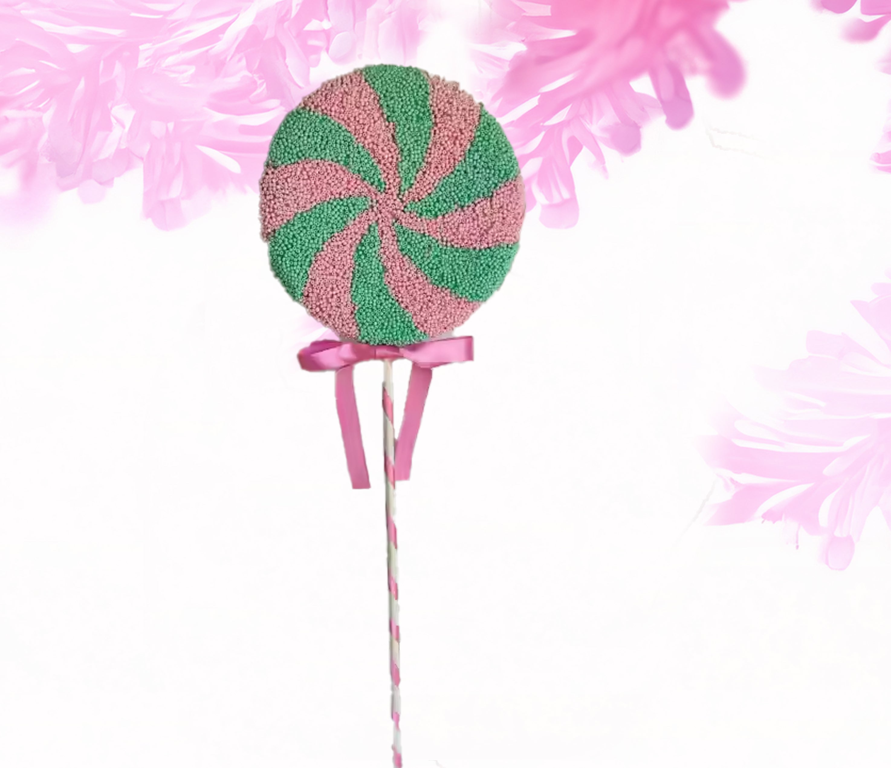 Beaded Lollipop diagonal stripes pink teal