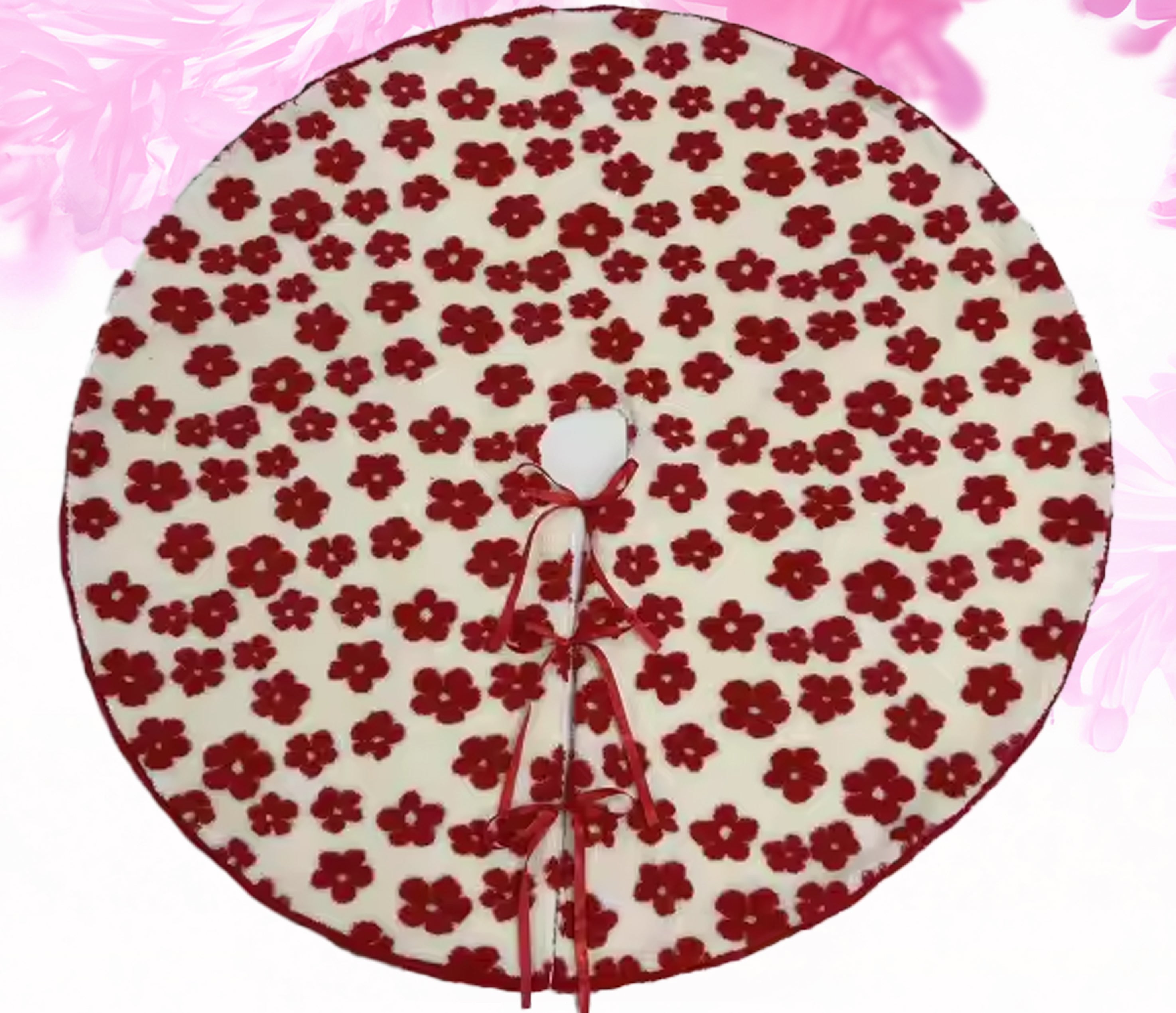 Flower tree skirt - white with red 56 inch