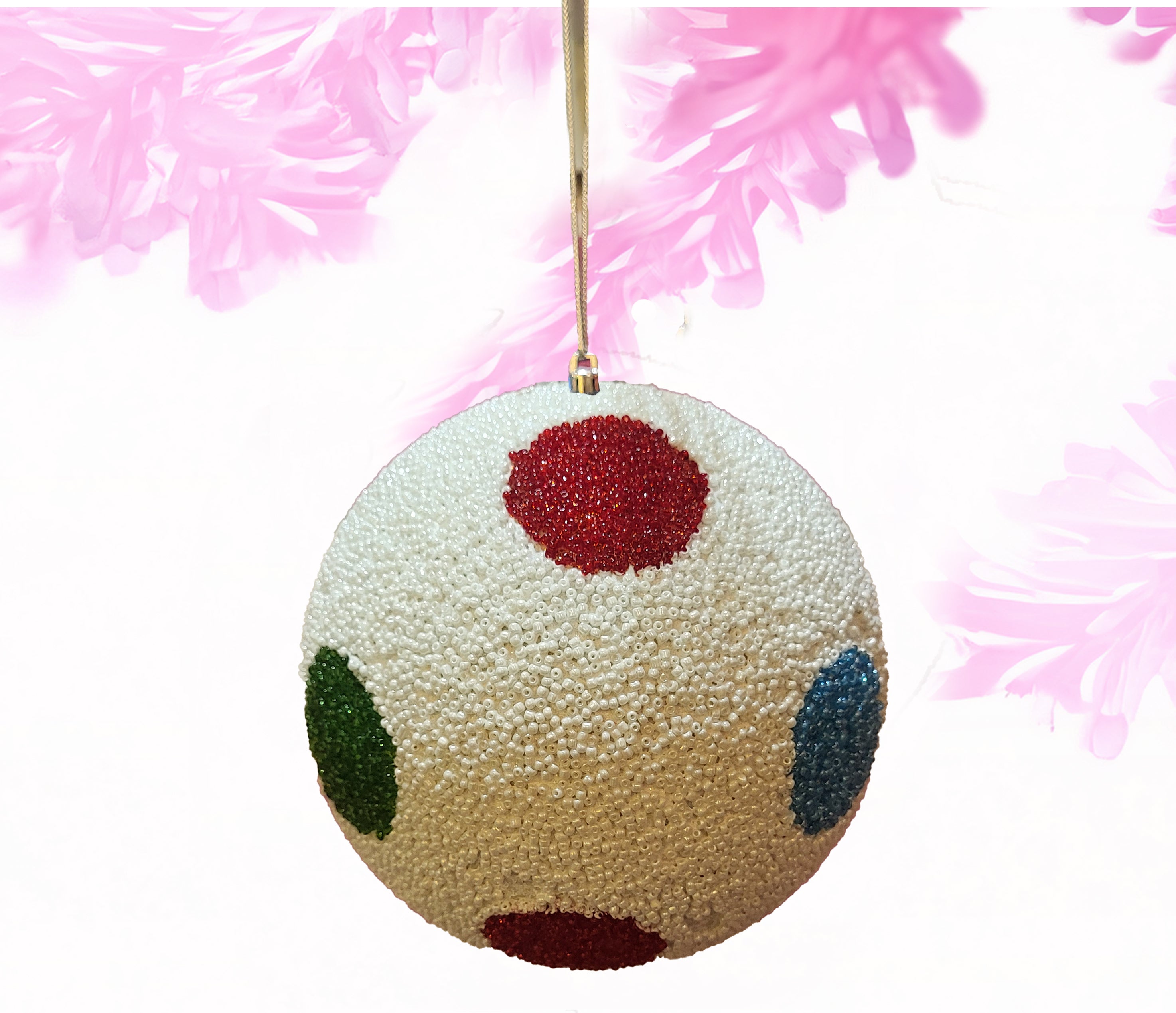 Beaded ball polkadots medium - white with multi