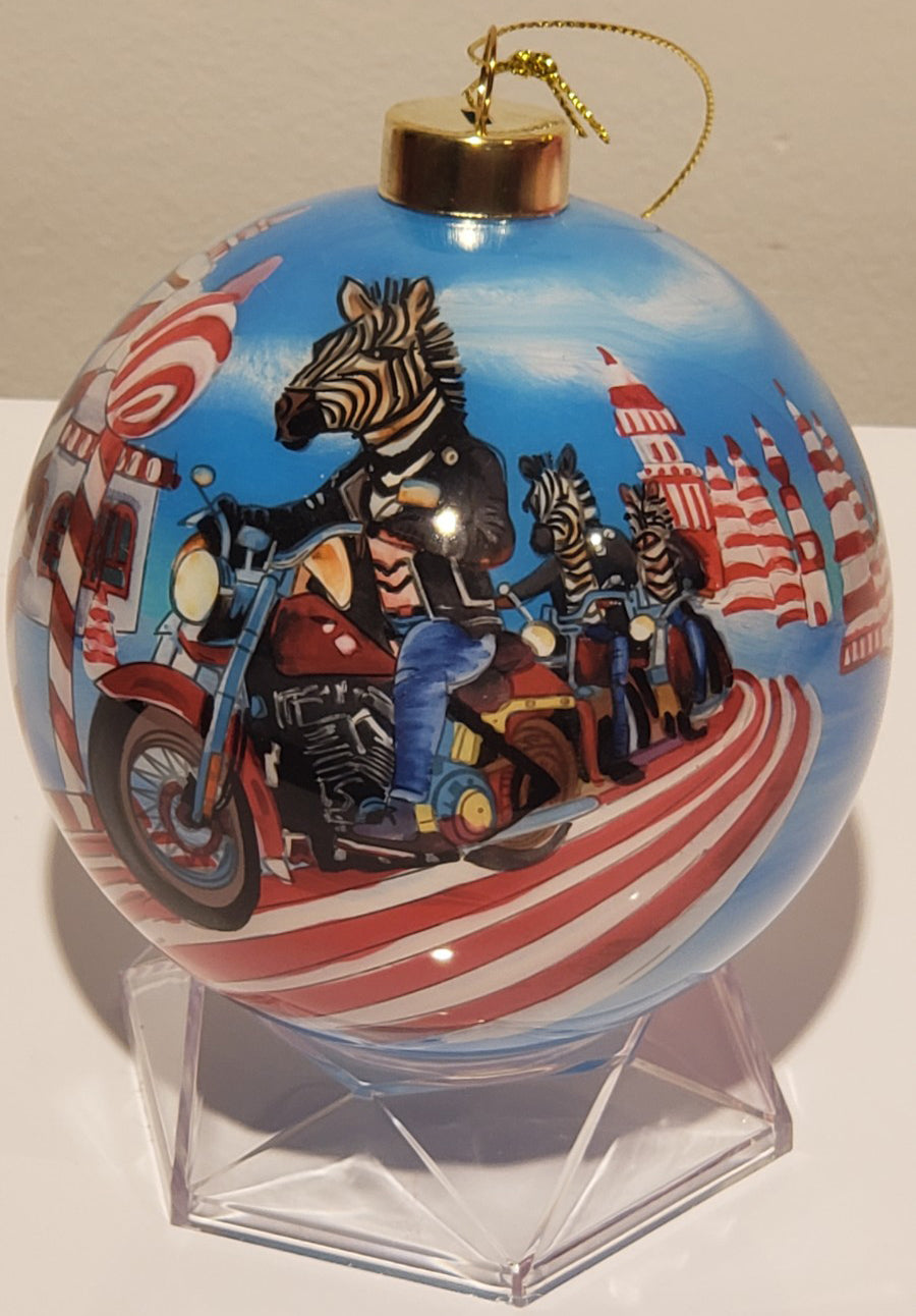 Zebra Biker Gang Limited Edition Glass Ornament - 4 inch